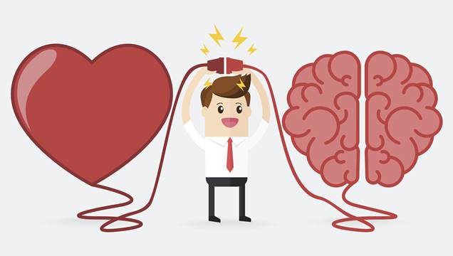 businessman connecting brain and heart interactions concept best teamwork